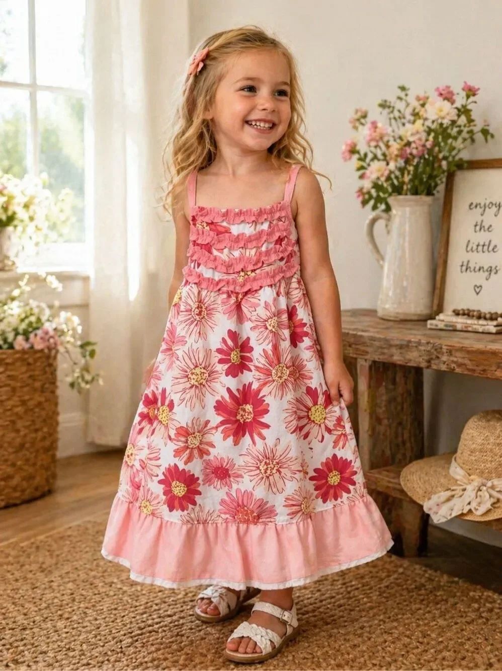 Penelope Mack little girl's dress size 3T pink summer sassy floral